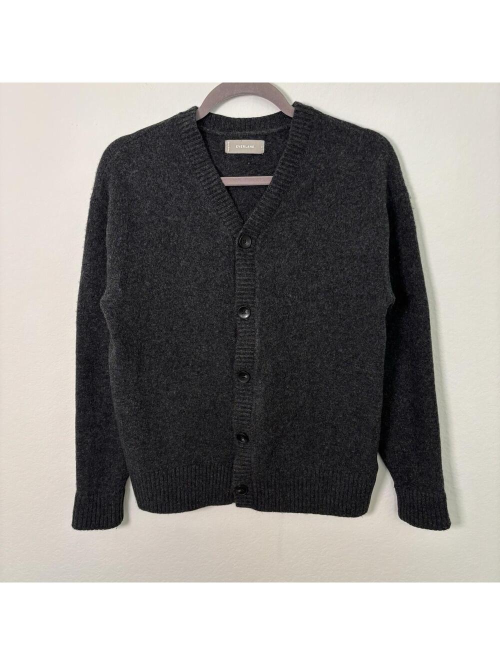 Everlane 100% Wool Women’s Cardigan Dark Grey Size Large Preppy Old Money